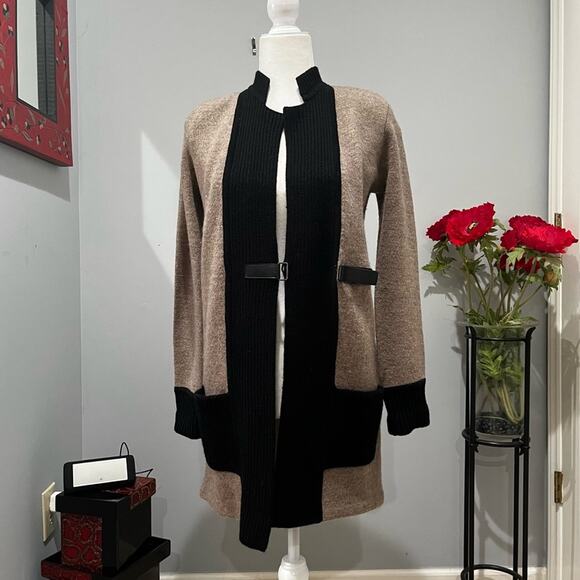 NEW Ann Taylor Wool Longline Colorblock Belt Knit Ribbed Cardigan Sweater Coat … - Picture 14 of 16